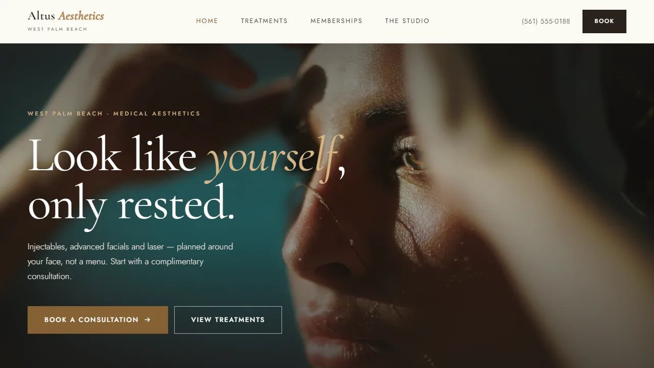 A med spa website built by Altus Digital, shown in a browser