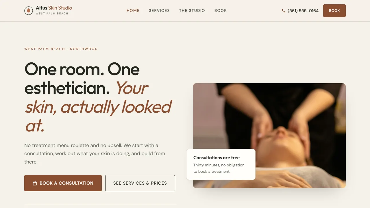 Altus Skin Studio demo homepage