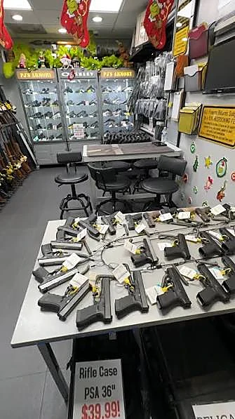 Handguns on display at PJ Ammo