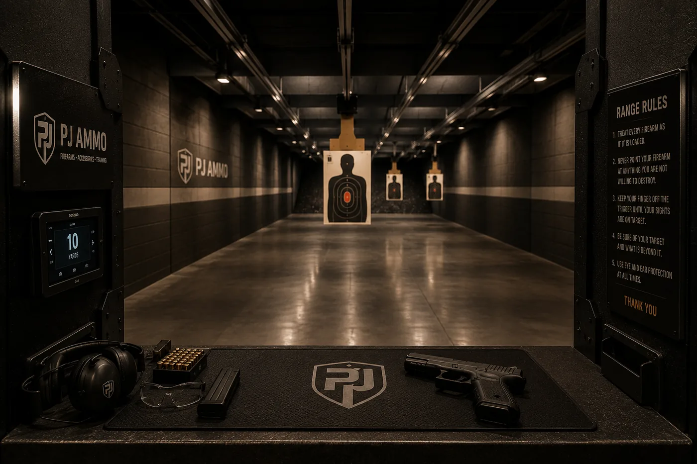 PJ Ammo on-site indoor shooting range with lanes and targets