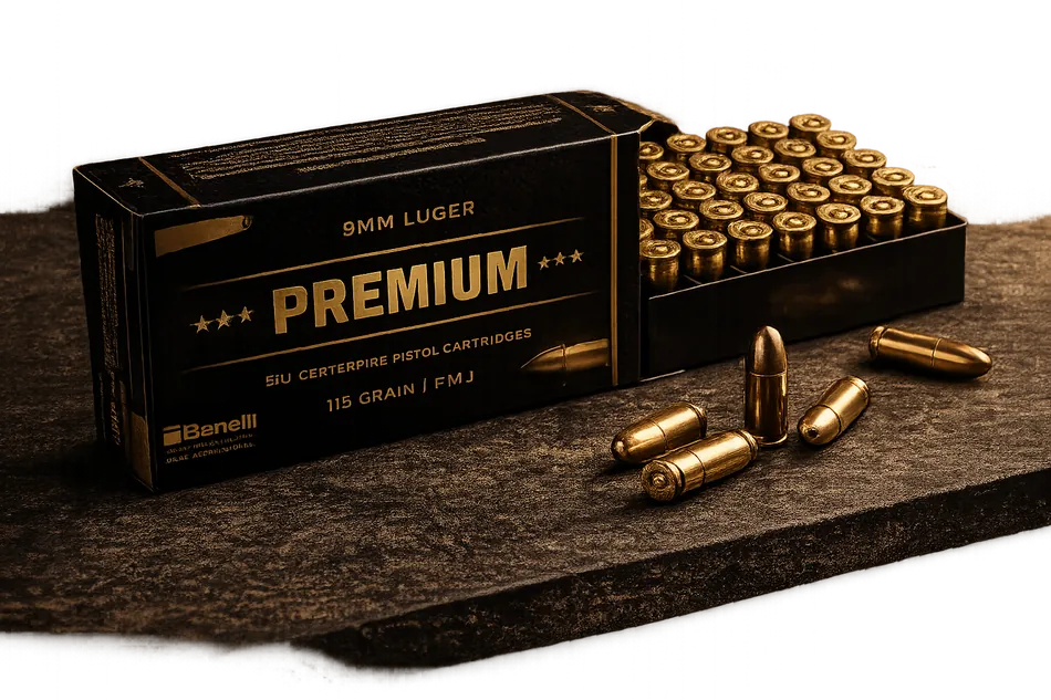 9mm ammunition box and cartridges