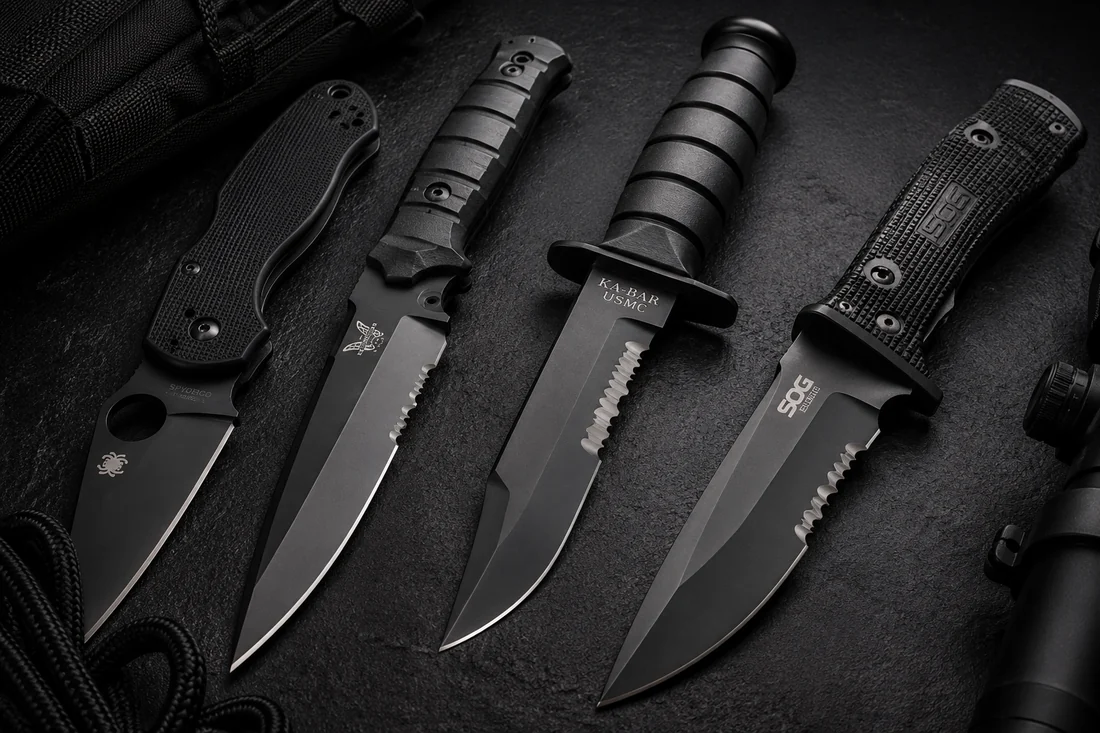 Tactical fixed-blade and folding knives