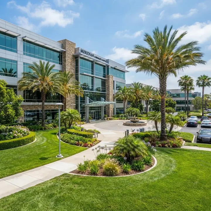 Landscaped grounds at a commercial office property